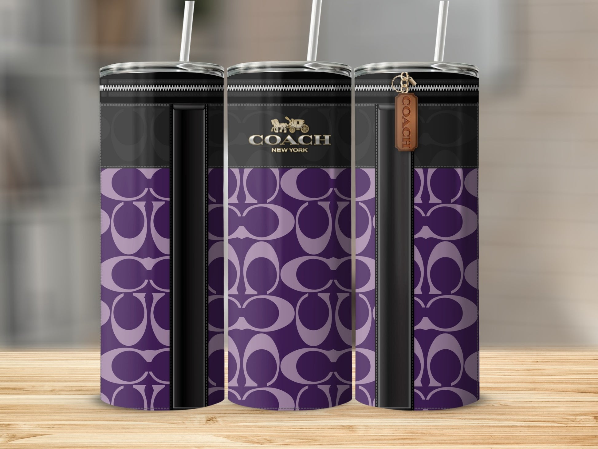 Trendy Coach New York Purple Pattern Tumbler Cup