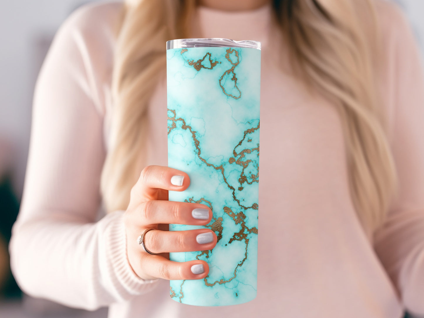 Abstract Azure Dreamscape With Gold Veins Tumblers