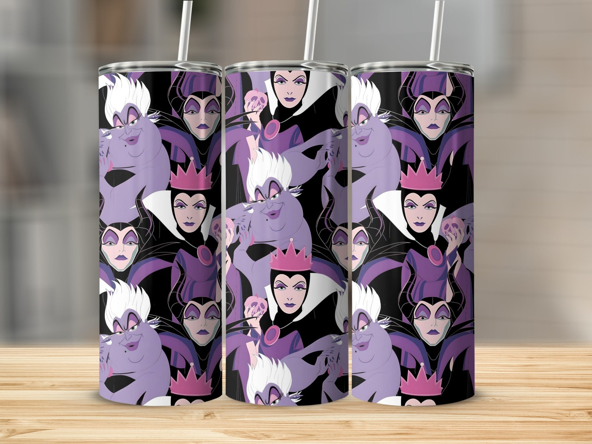 Iconic Villains Patterned Design Tumbler in Black and Purple