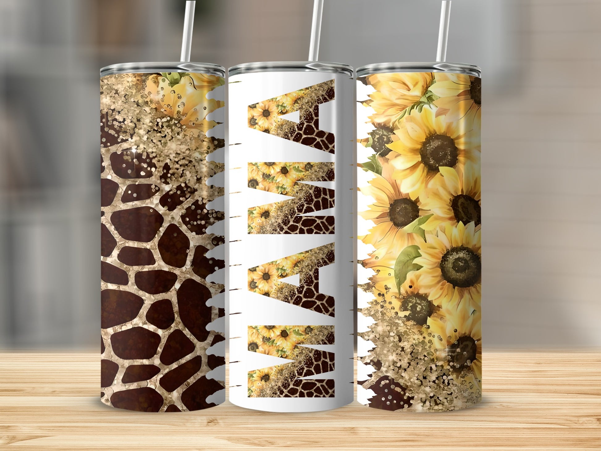 Giraffe Print and Sunflower Mama Insulated Tumbler