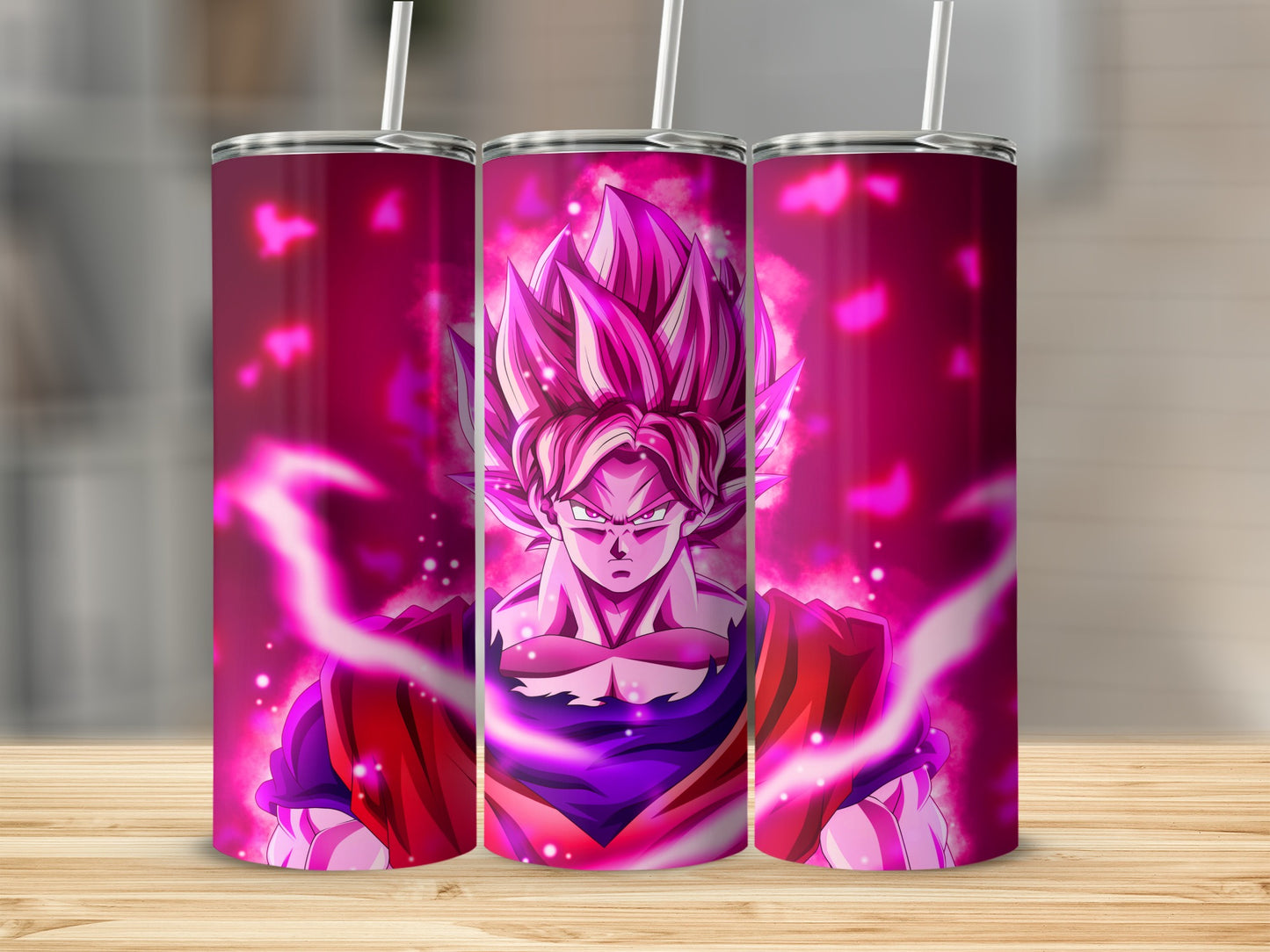 Fierce Anime Warrior Pink Aura Tumbler 20oz