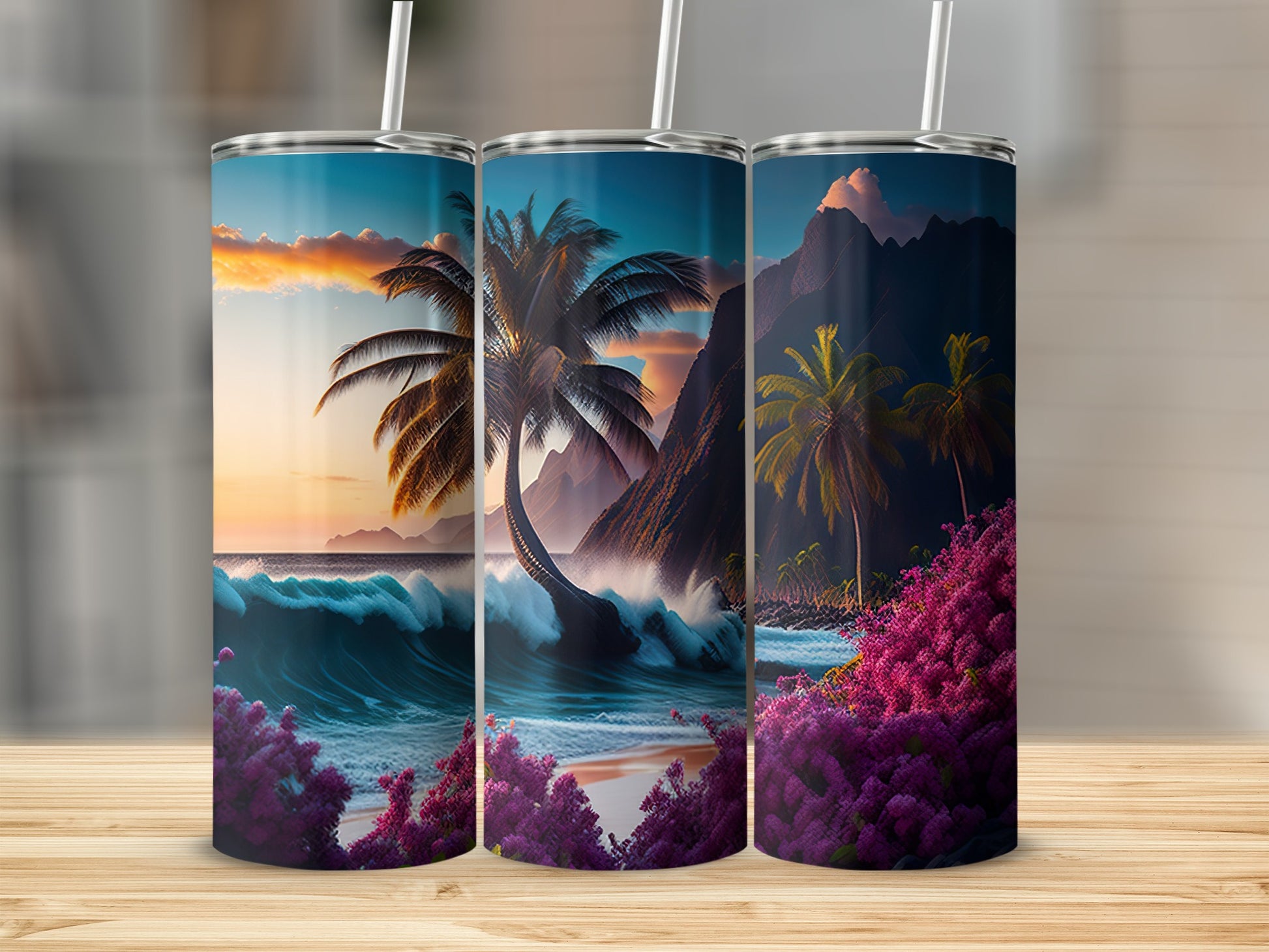 Tropical Paradise Scenic Tumblers Set for Adventurous Souls
