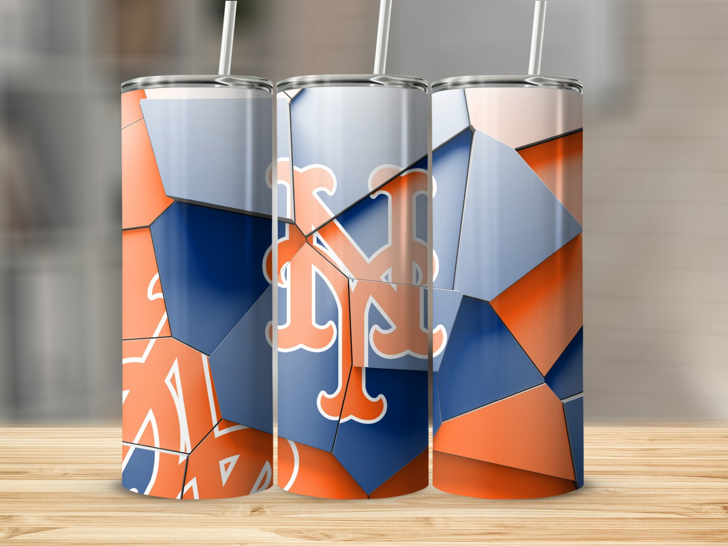 Mets Logo Orange and Blue Artistic Shattered Pattern Tumblers