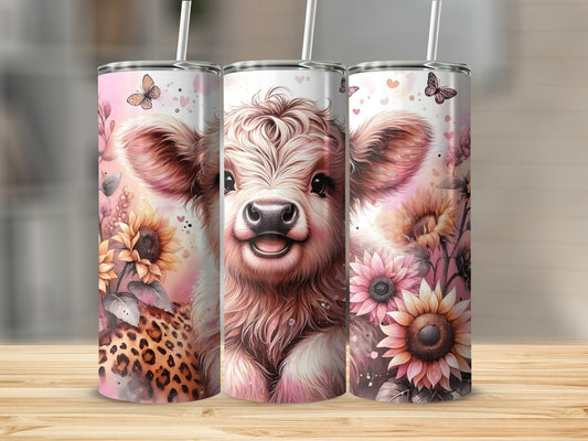 Adorable Cow Sunflower Butterfly Stainless Tumbler Cup