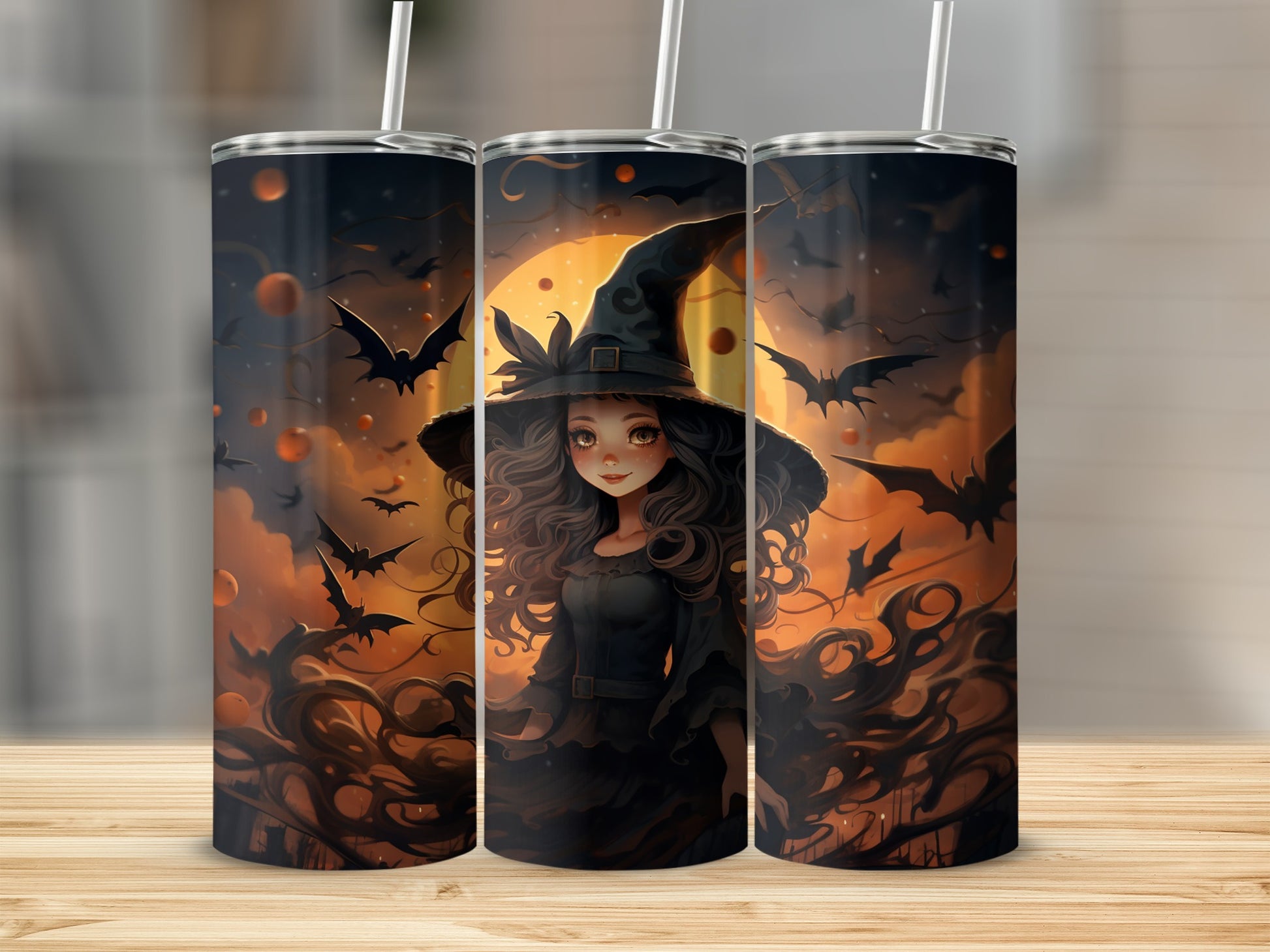 Halloween Witch and Bats Design Tumbler Product