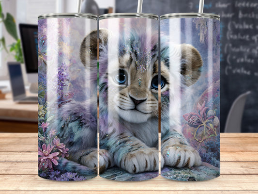 Adorable Colorful Lion Cub with Floral Butterfly Tumbler