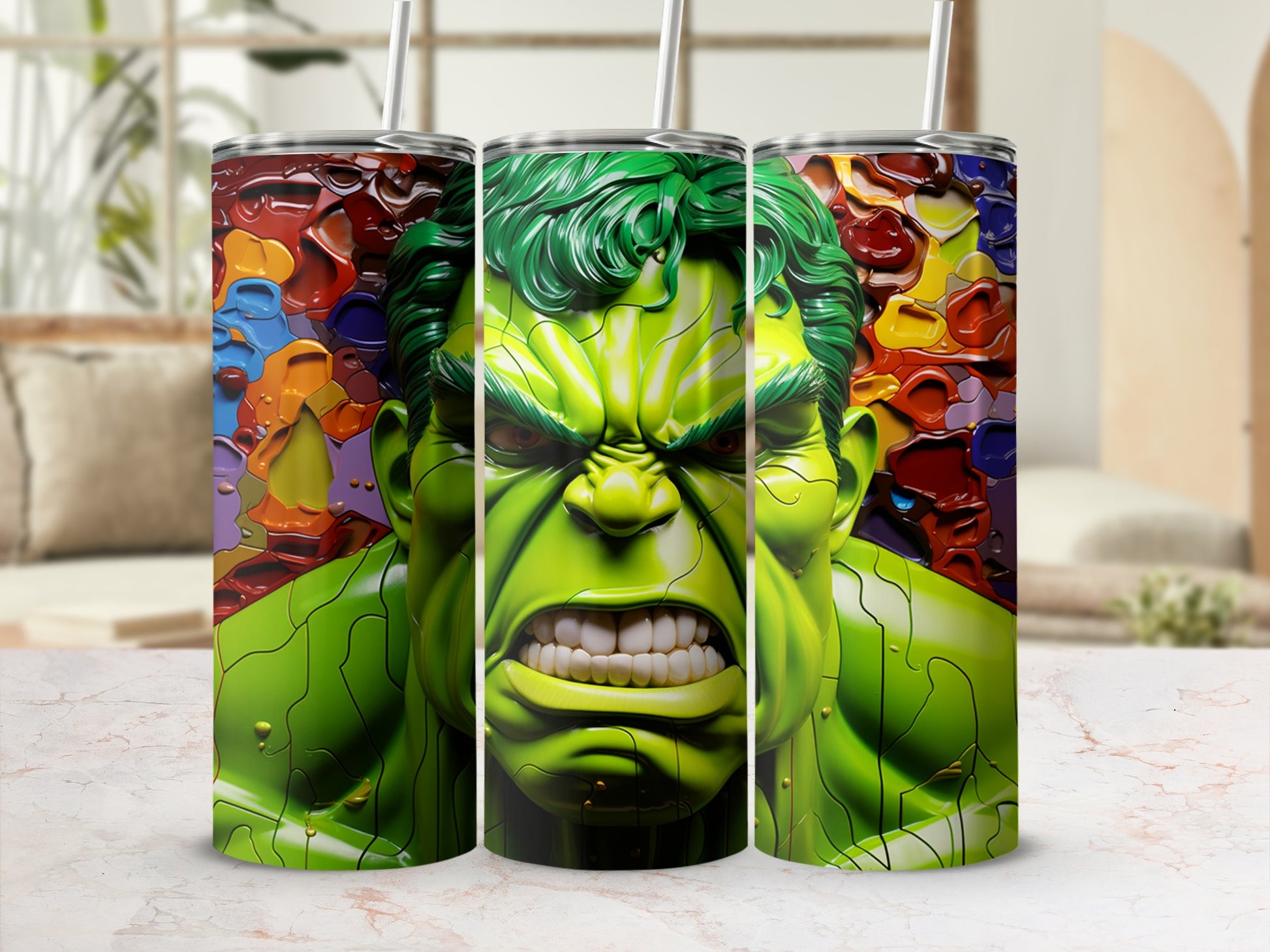 Hulk Inspired Green Giant Tumbler with Colorful Details