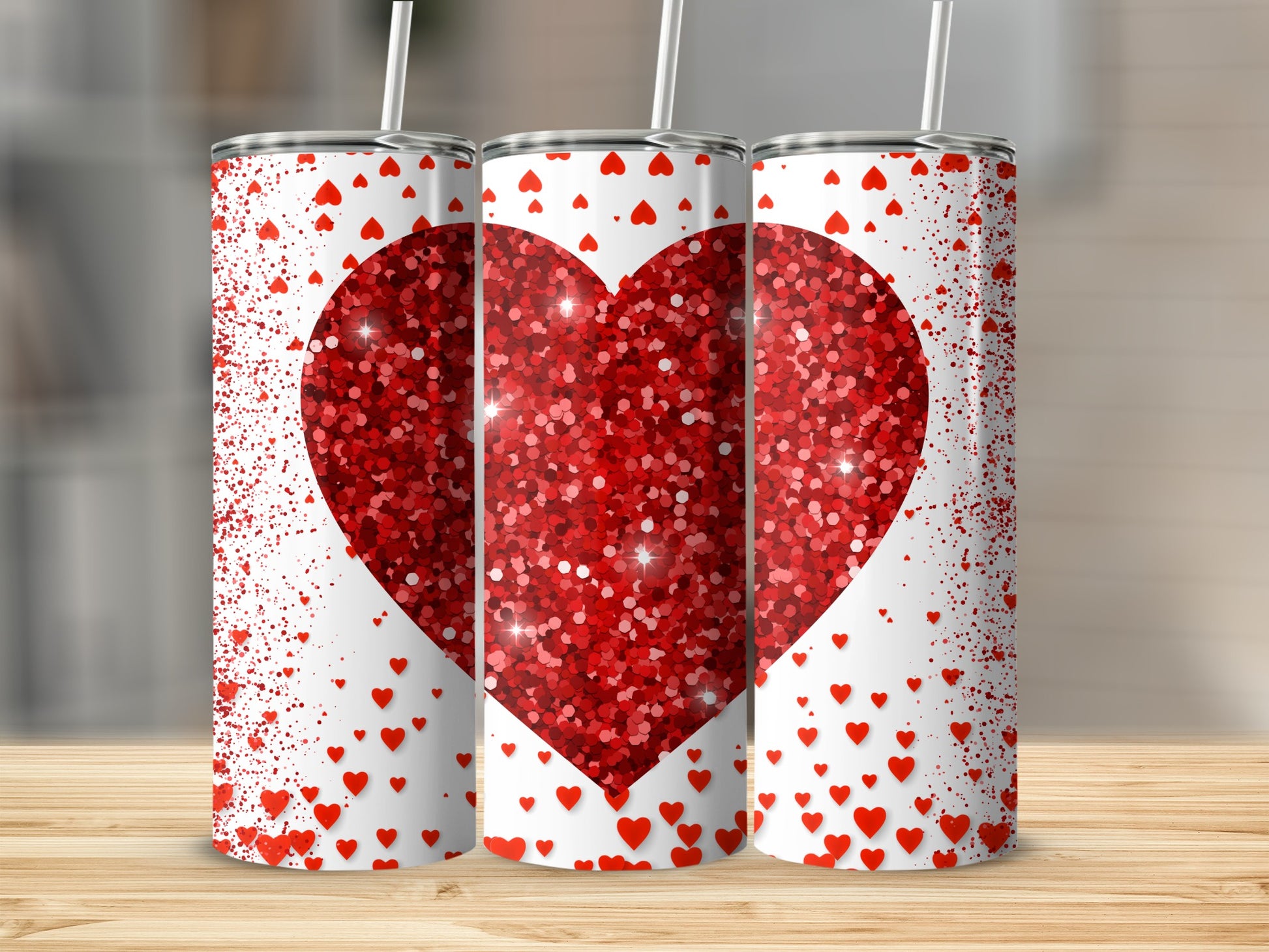 Red Heart Pattern Sparkling Glitter Tumbler