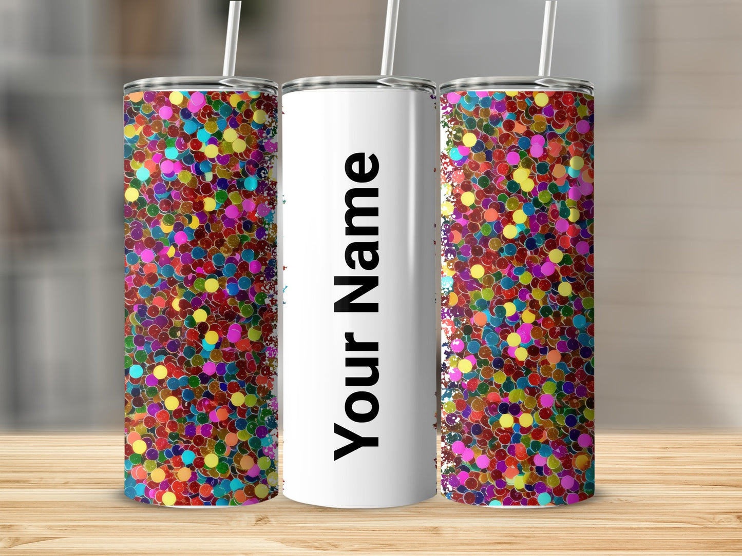 Personalized Confetti Design Tumbler with Straw