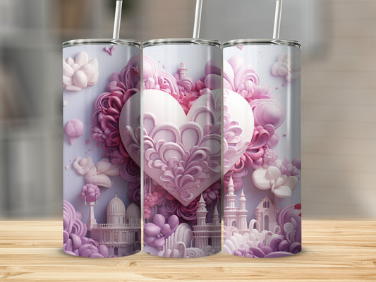 Beautiful Pink and White Heart Scenic Tumbler Design