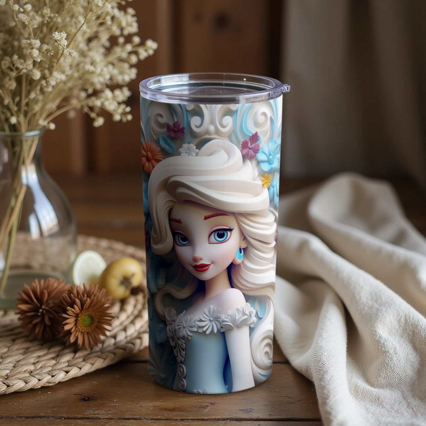 Elegant Floral and Character Design Insulated Tumbler