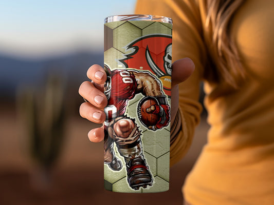 Tampa Football Player with Buccaneers Flag Background Tumblers