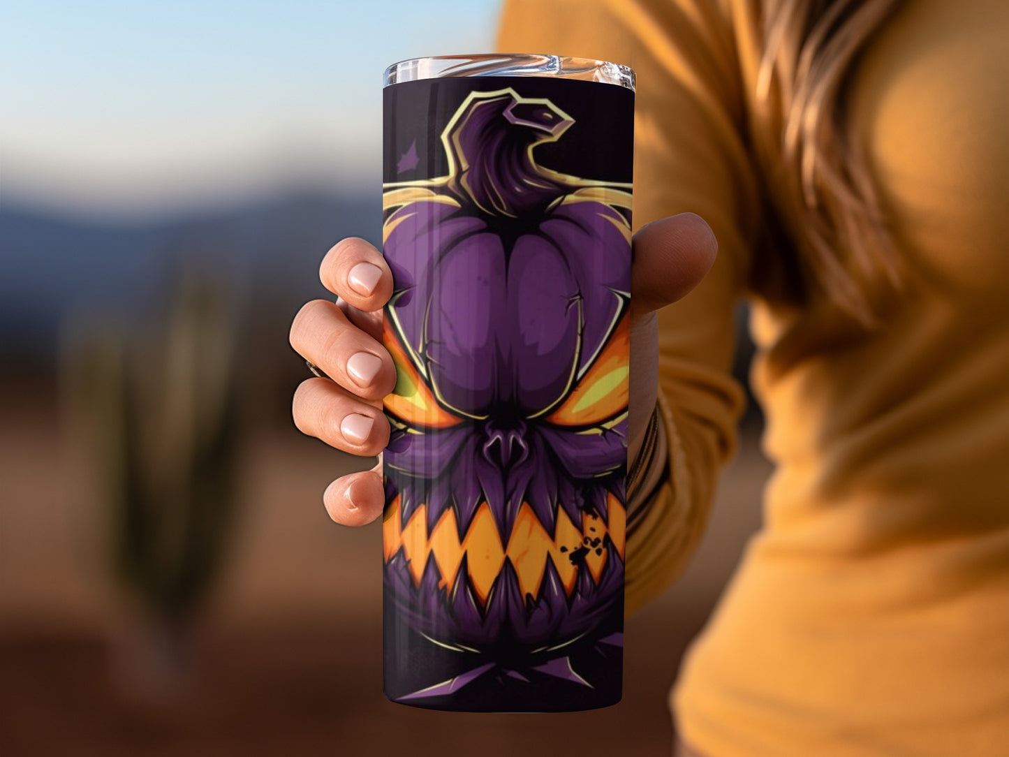 Scary Pumpkin Face Design Insulated Tumbler Cup