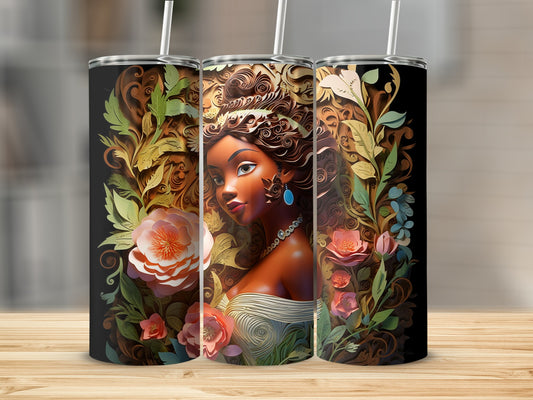 Artistic Floral Lady Insulated Travel Tumblers Set