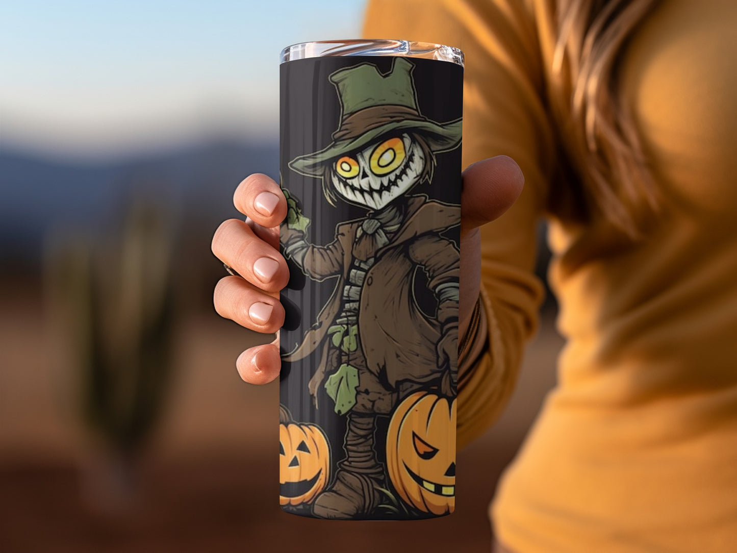 Halloween Scarecrow with Pumpkins Tumbler Cup