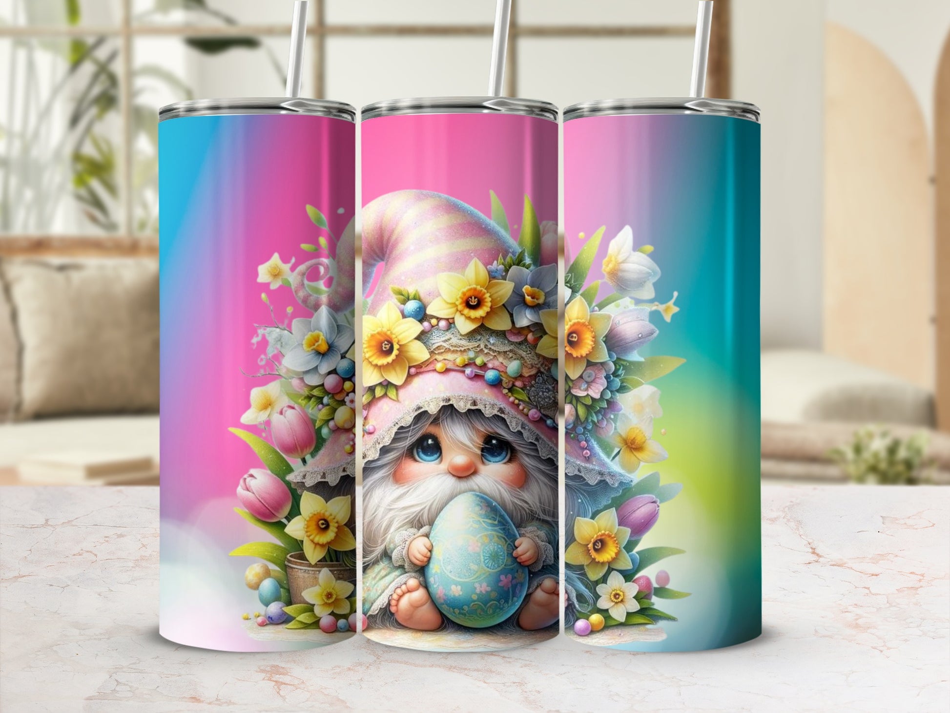 Cute Gnome with Easter Egg and Flowers Tumbler