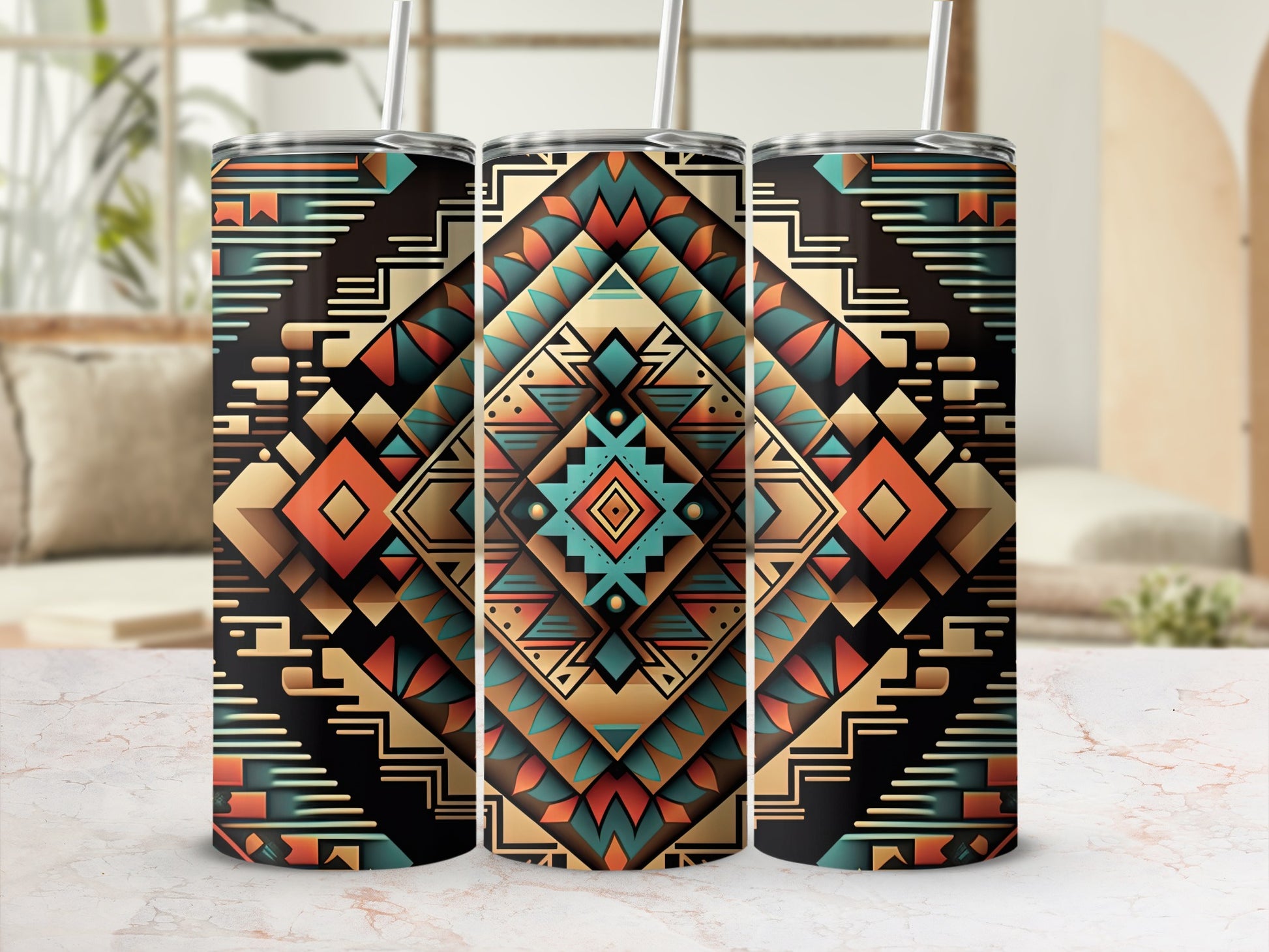 Geometric Tribal Art Design Stainless Steel Tumbler
