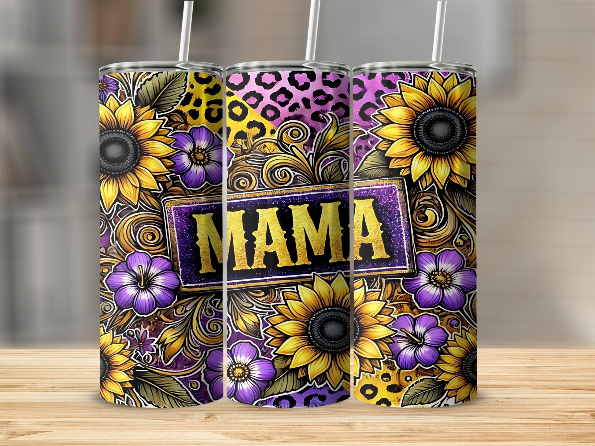 Vibrant Mama Tumbler with Floral and Leopard Print Design