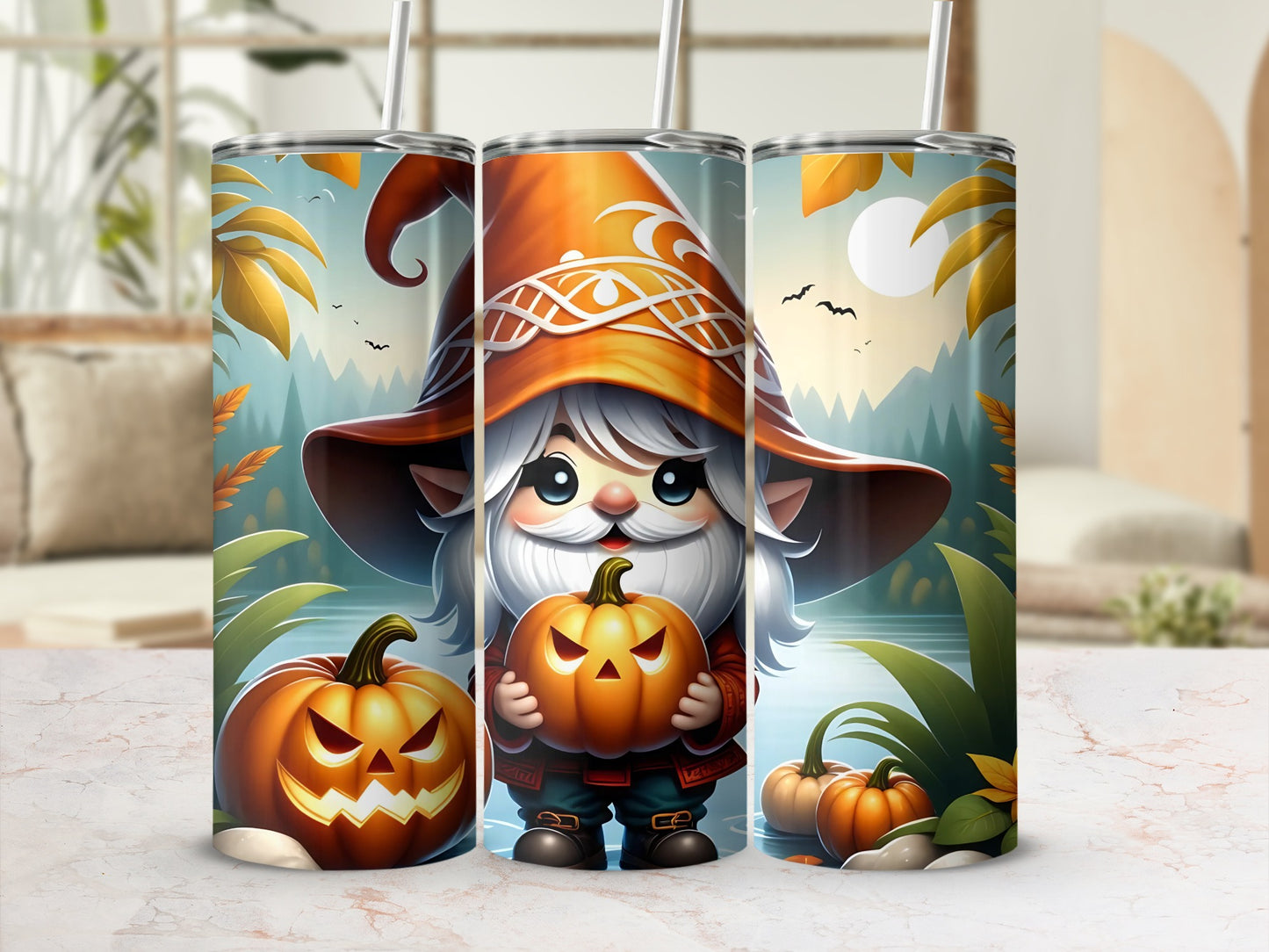 Halloween Gnome and Jack-O'-Lanterns Tumbler