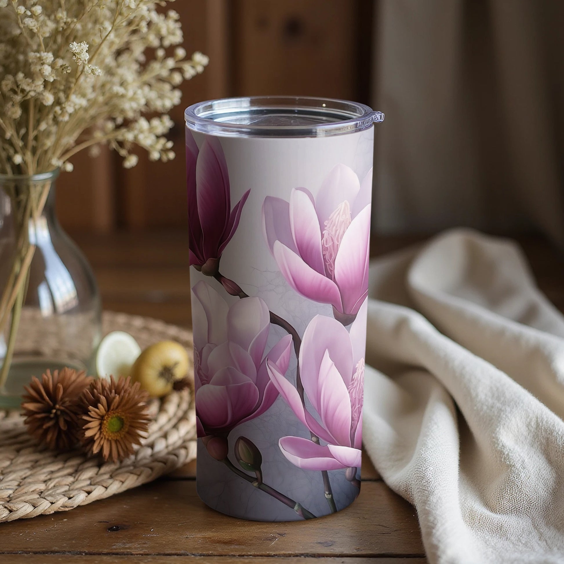 Elegant Pink Floral Design Tumbler Cup for Daily Use