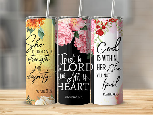 Inspirational Bible Verses Floral Drink Tumbler Set
