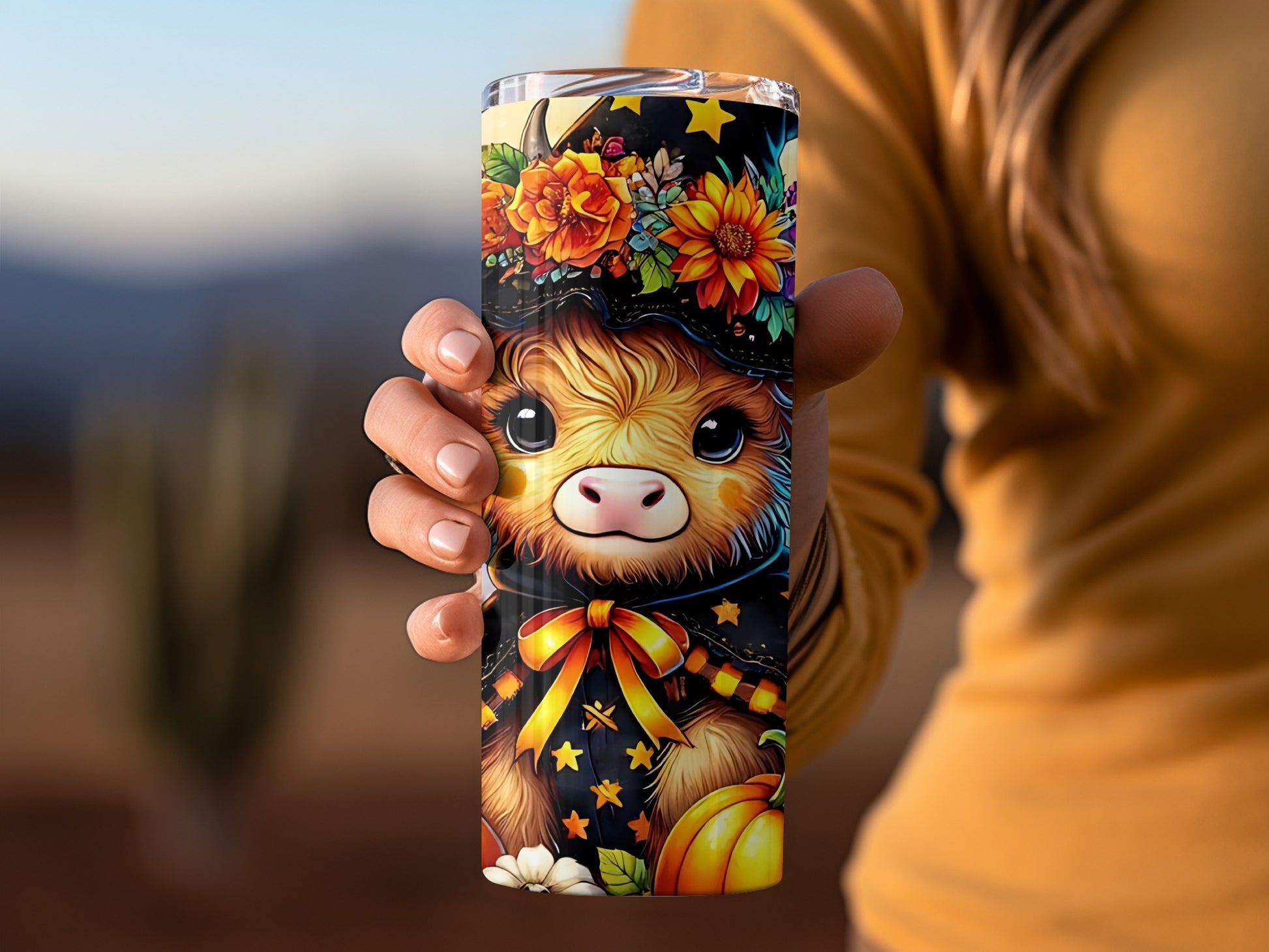 Colorful Cow With Flowers and Bow Travel Mug