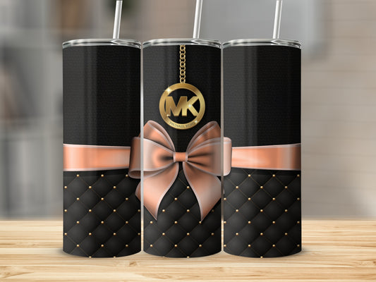 Elegant Quilted Black and Gold Tumbler with Bow Design