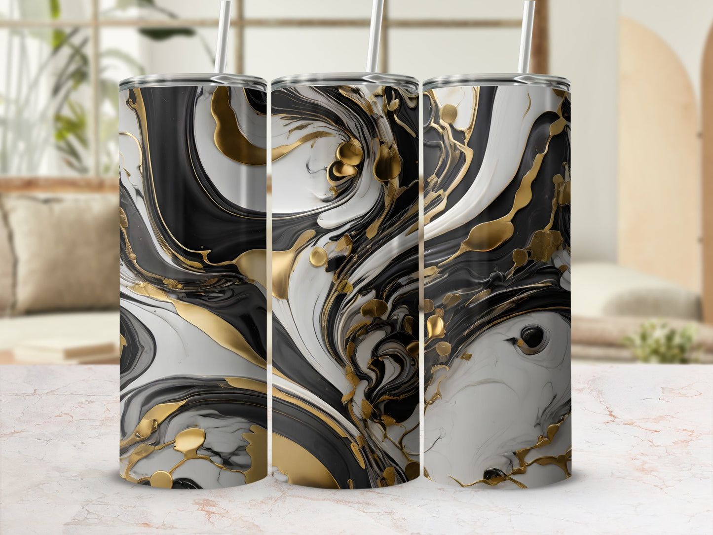 Black White Gold Abstract Fluid Art Swirl Tumbler product type