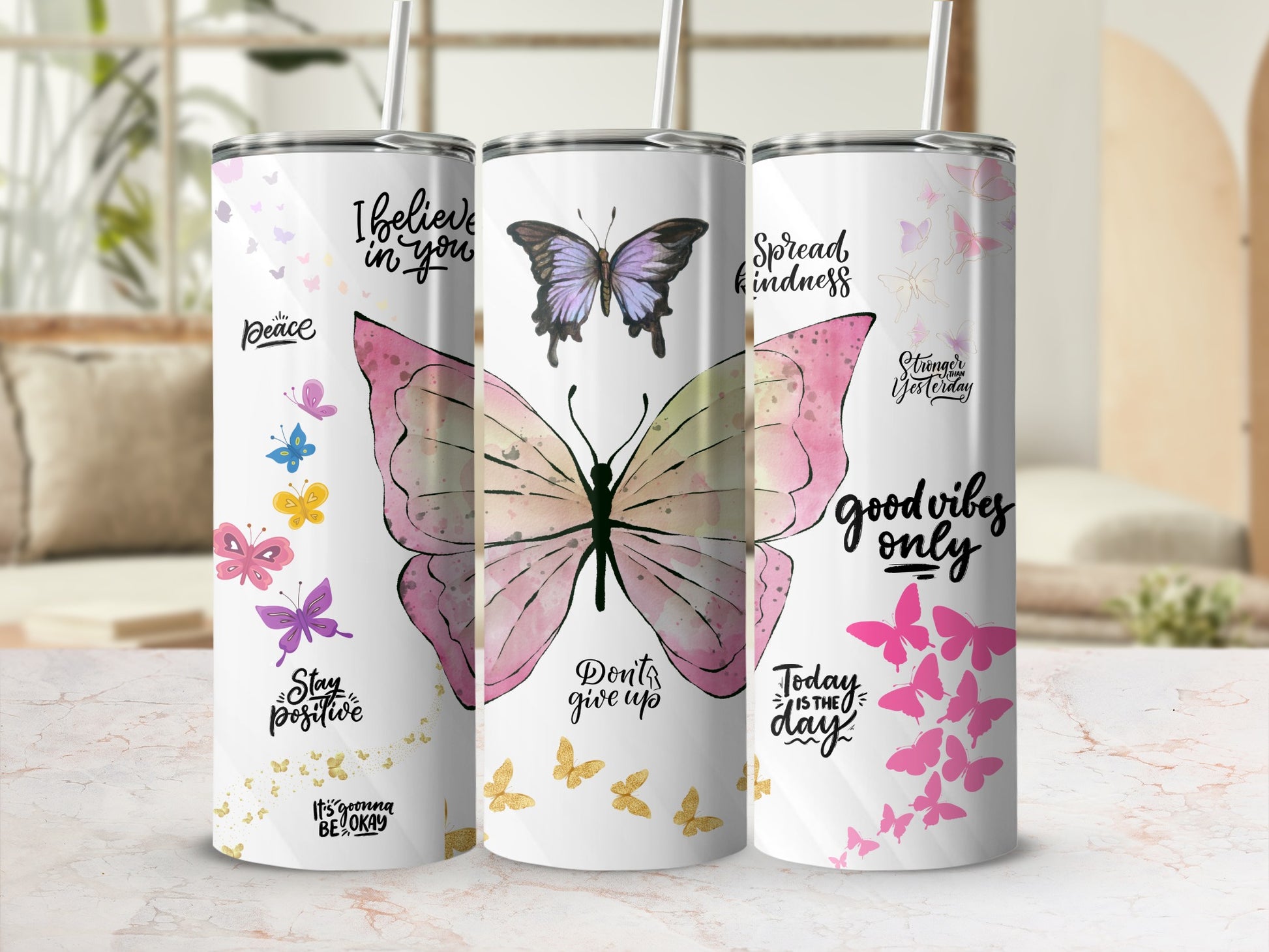 Butterfly and Inspirational Quotes Tumbler Set