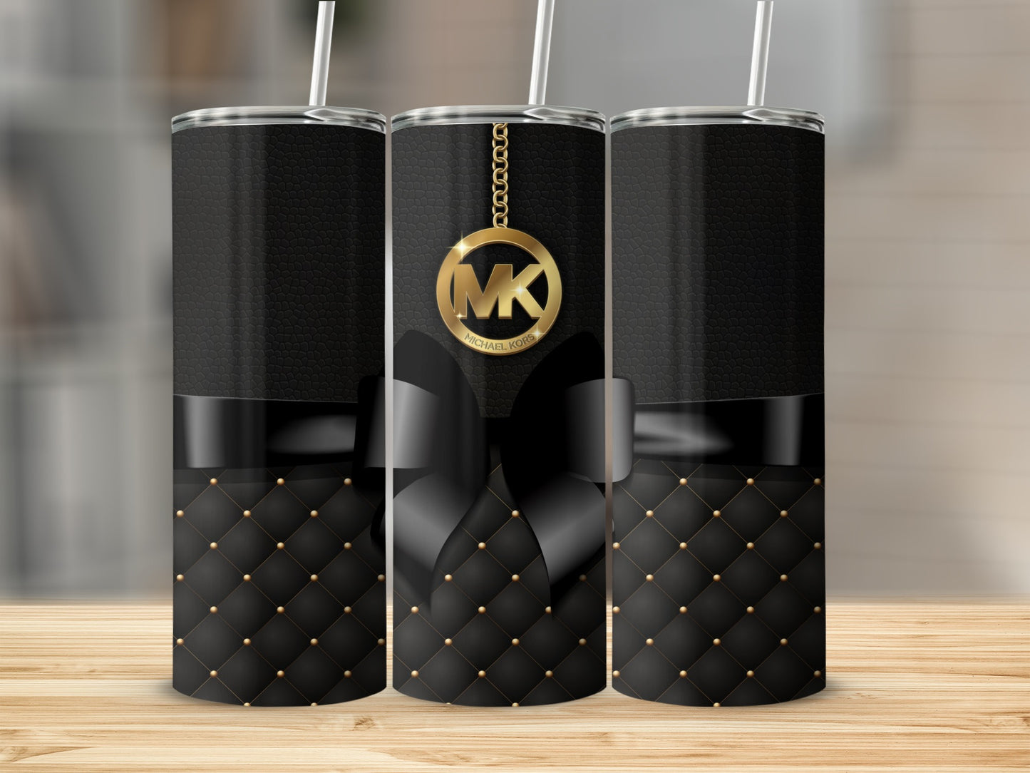 Luxurious Black Quilted Design Tumbler with Gold Accents