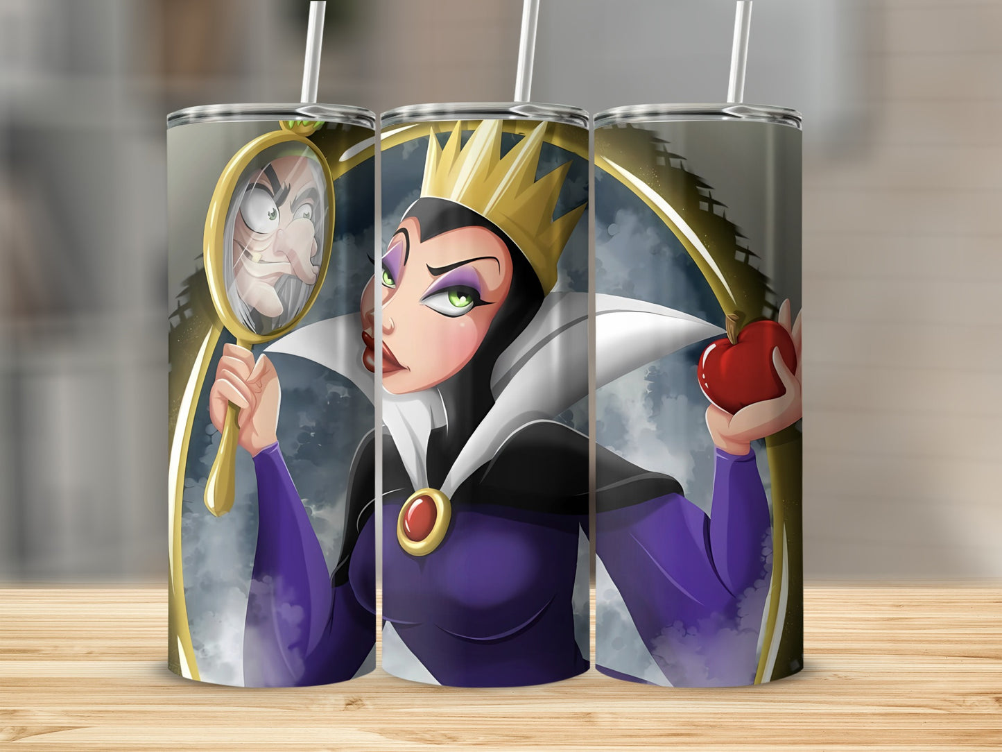 Evil Queen with Mirror and Apple Tumbler Cup Design