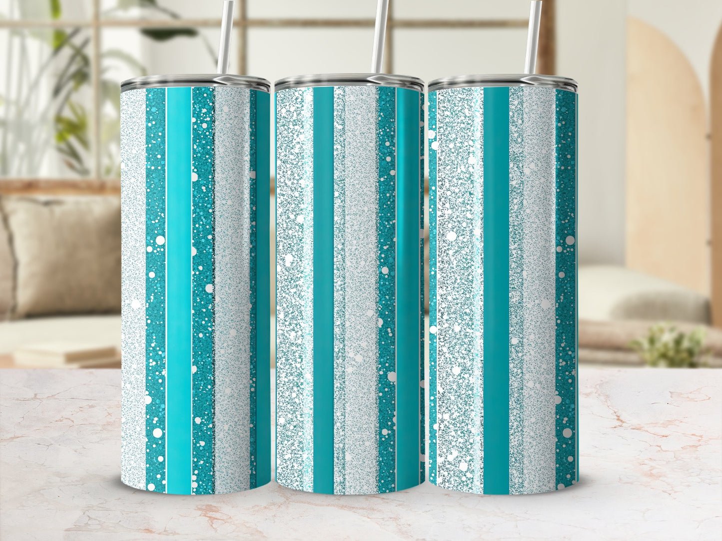 Turquoise Stripes And Spots Pattern Great For Designs Tumblers