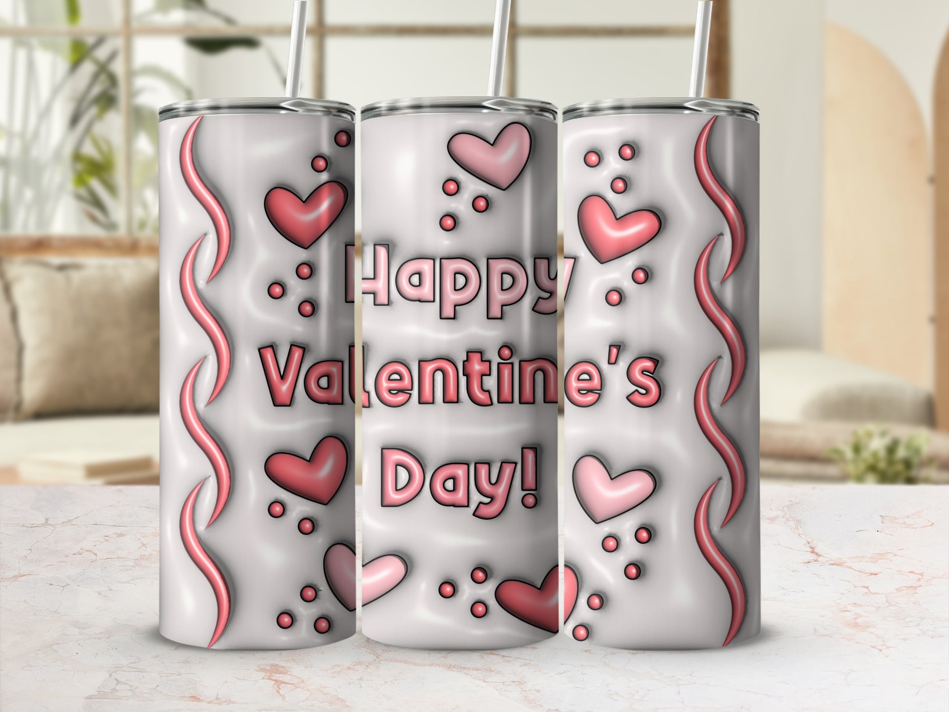 Happy Valentine's Day Tumbler with Hearts Design