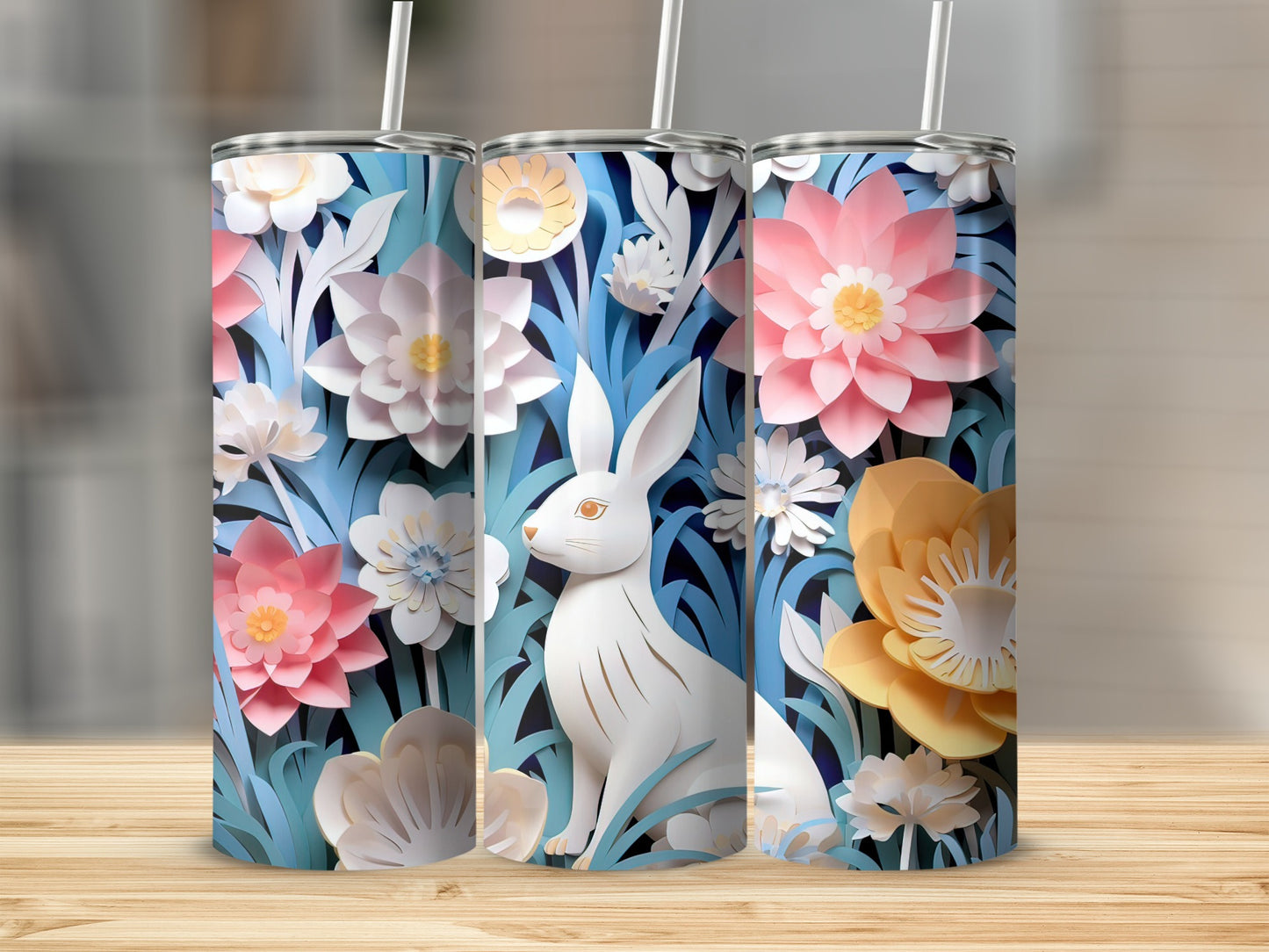 Beautiful Rabbit with Colorful Flowers Tumbler