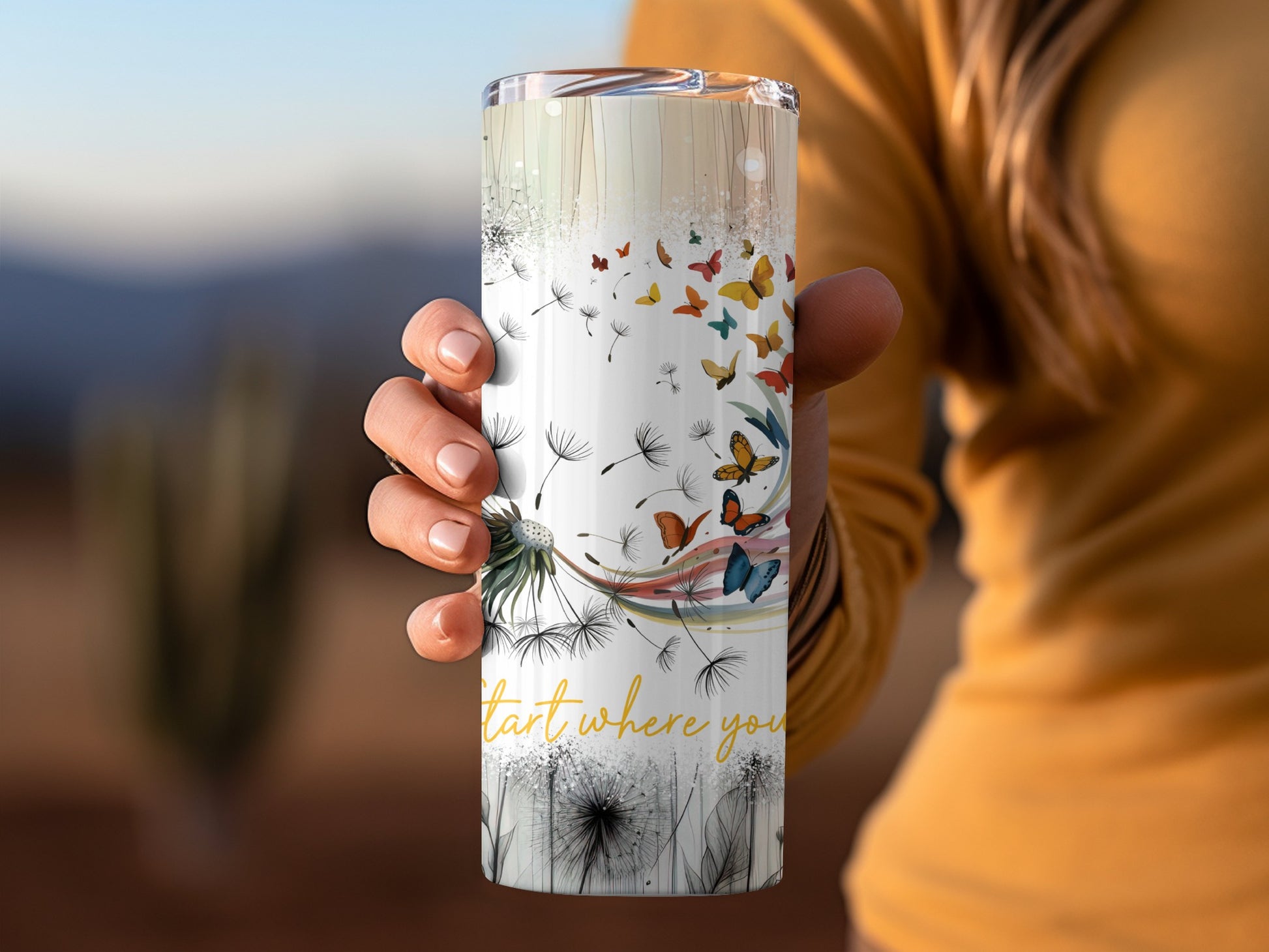 Start Where You Are Floral Butterfly Tumbler