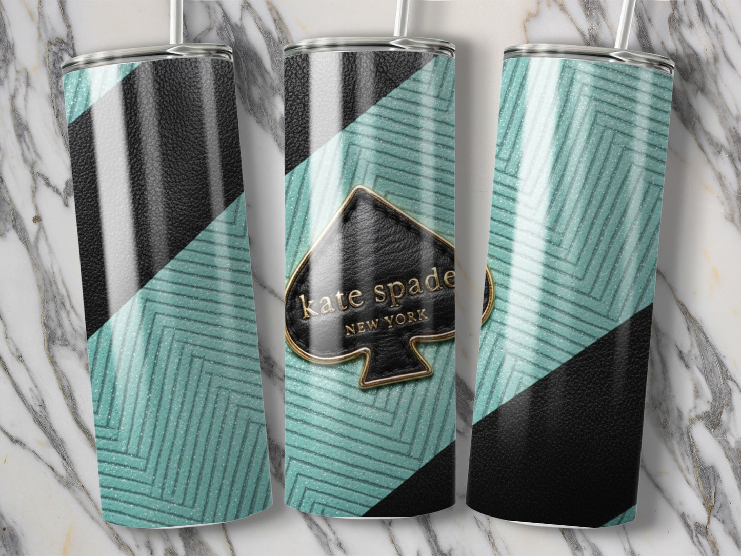 Kate Spade Inspired  New York Emblem with Stripes and Chevron Tumblers