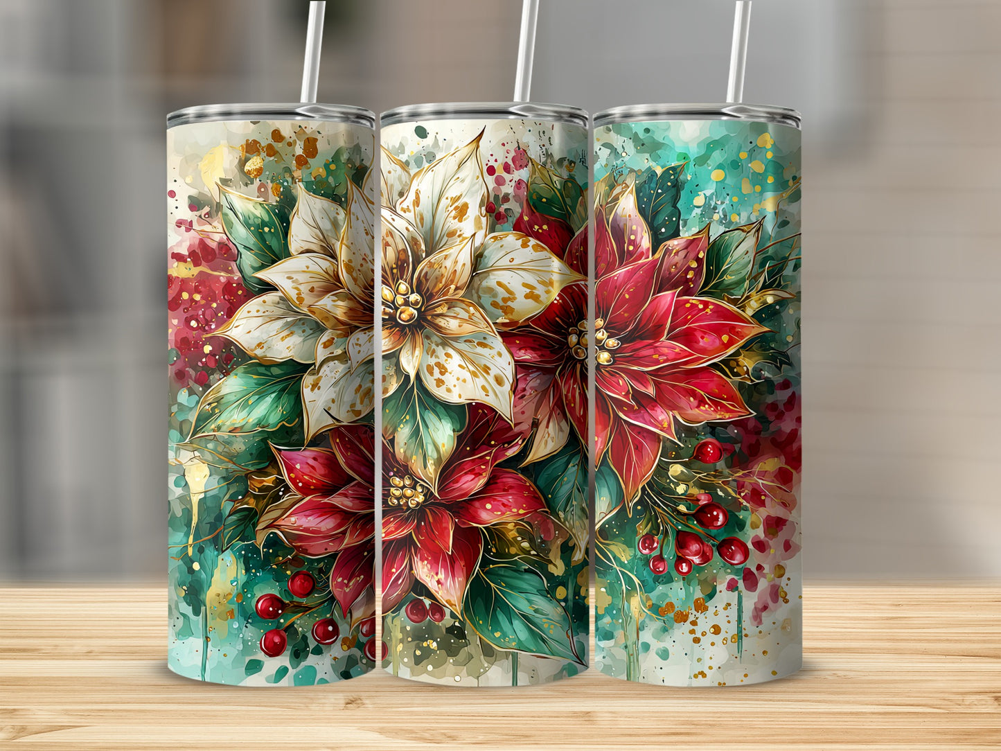 Christmas Floral Art Tumbler for Festive Celebrations