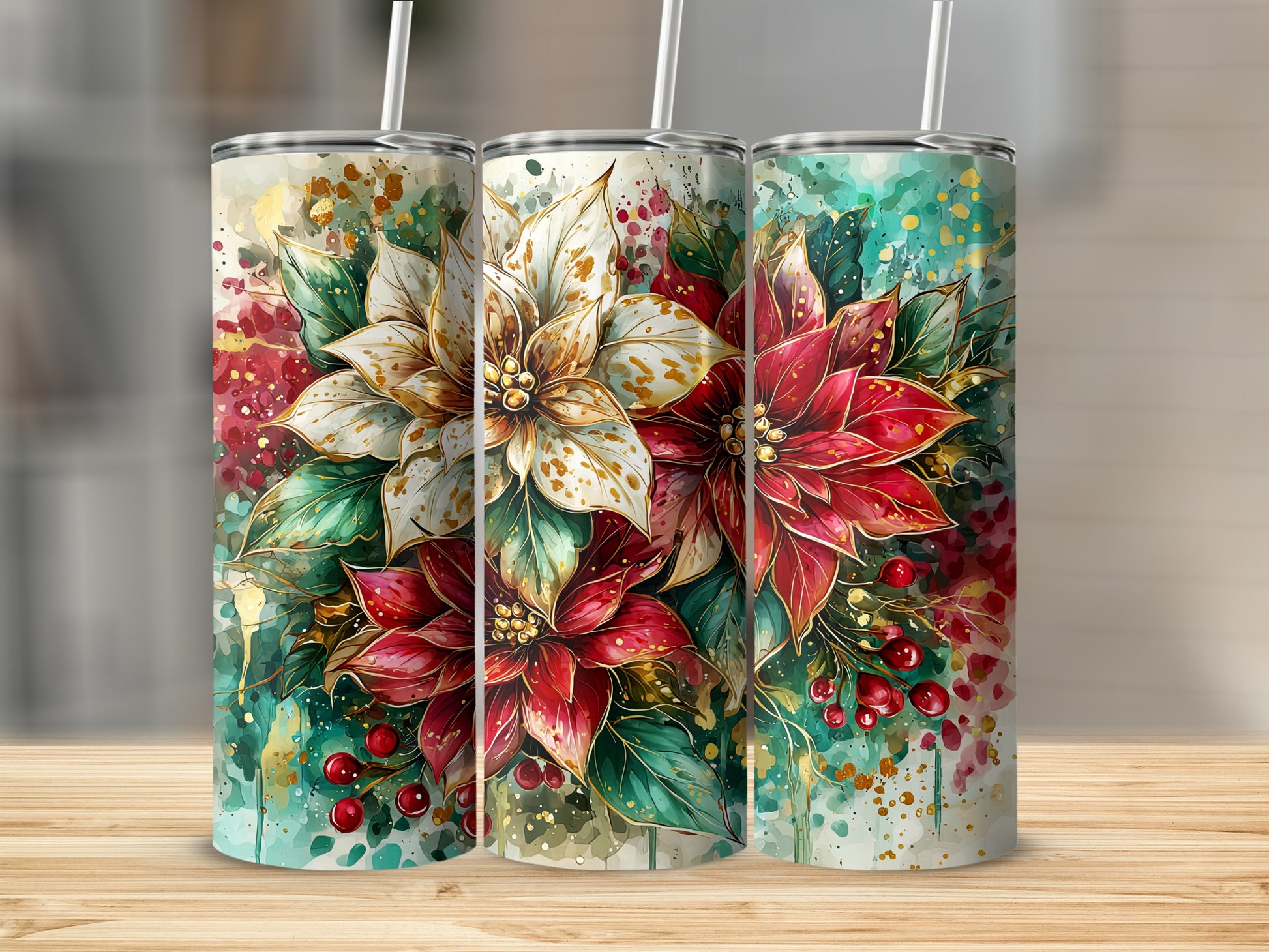 Christmas Floral Art Tumbler for Festive Celebrations