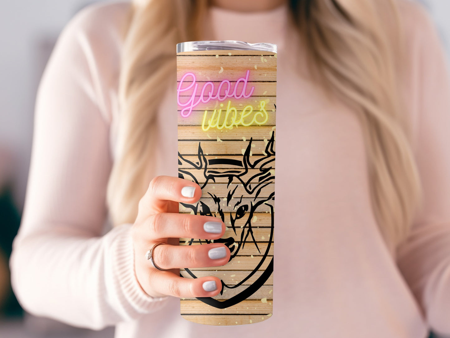 Good Vibes Inspirational Deer Design Tumbler Cup