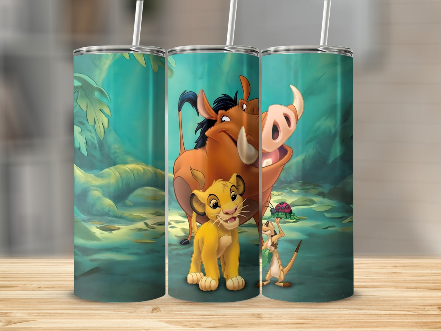 Cute Lion Meerkat Warthog Cartoon Print Tumbler