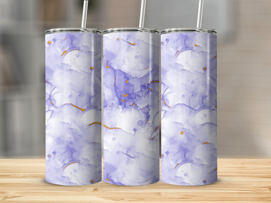 Three tall, slender tumblers with abstract purple and gold marbled design.
