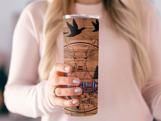 Deer and Bird Carved Design Tumbler Cup