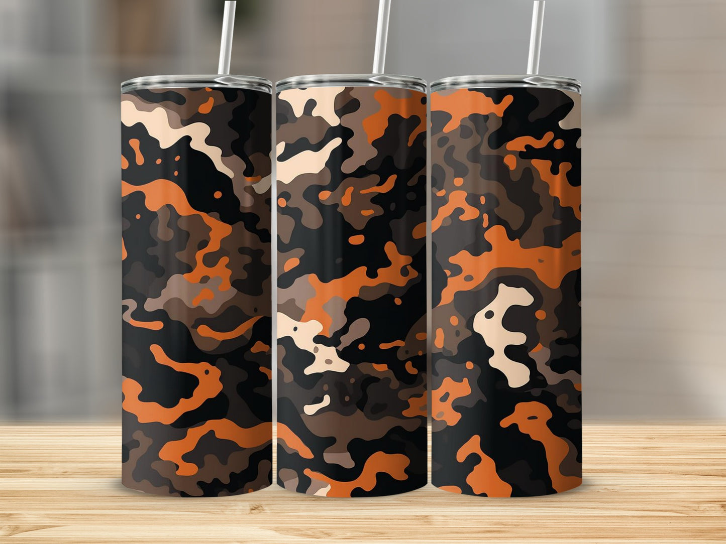 Camouflage Pattern Tumbler with Straw Drinkware
