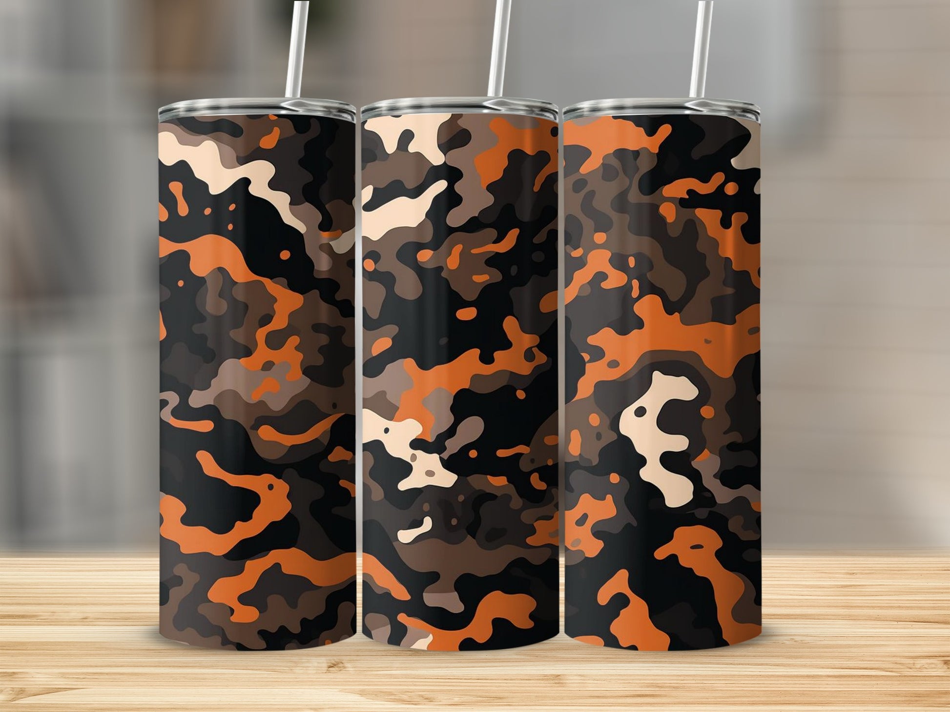 Camouflage Pattern Tumbler with Straw Drinkware