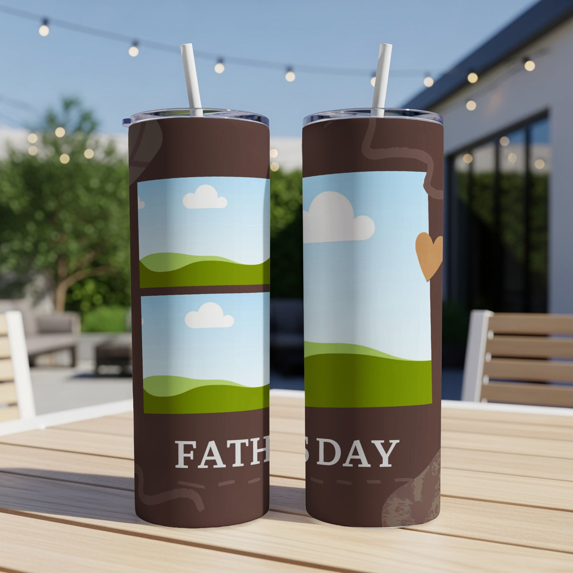 Two tumblers with "FATHERS DAY" text and nature scenes.