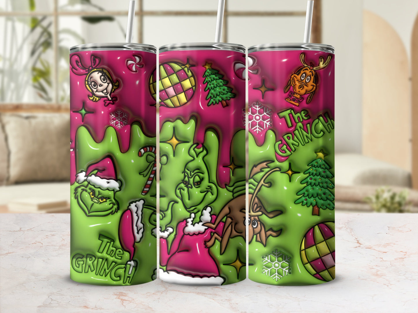 The Grinch Christmas Tumbler with Straw Holiday Gift