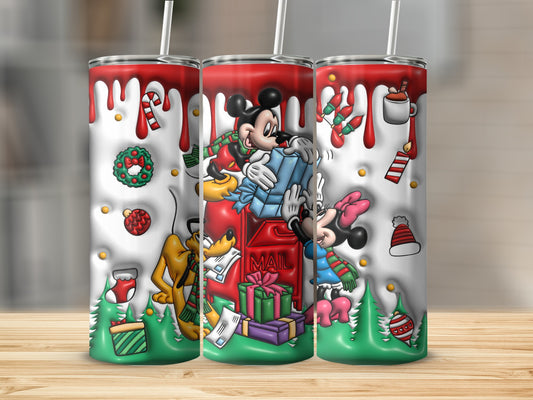 Festive Cartoon Christmas Tumbler with Red Drips