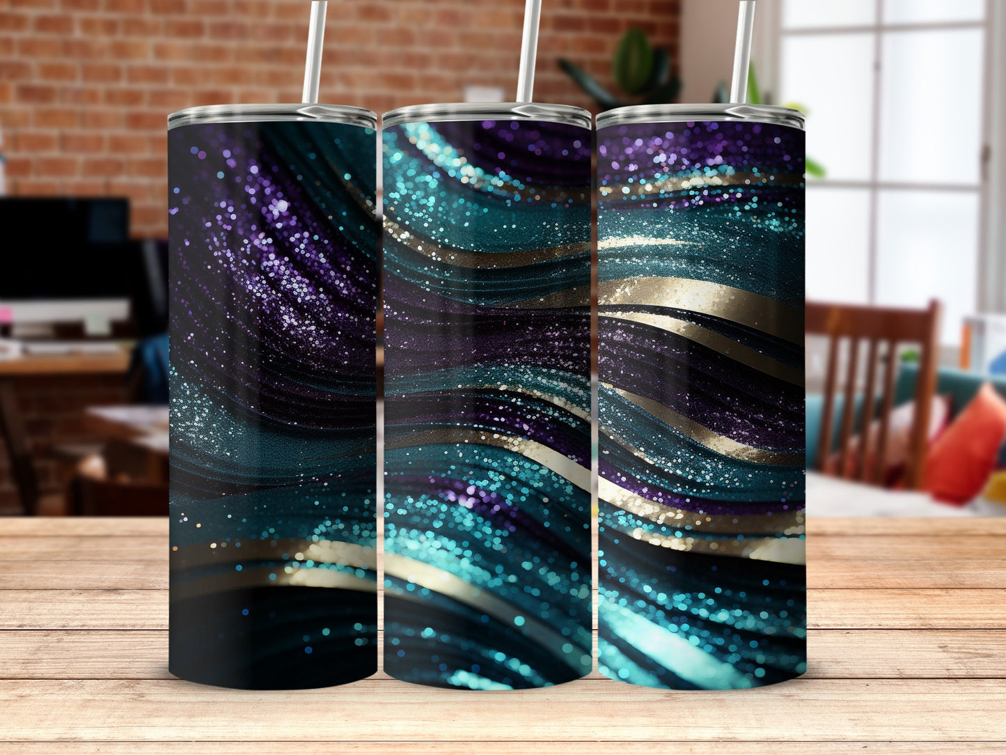 Glitter Swirl Teal Purple Gold Abstract Tumbler product type