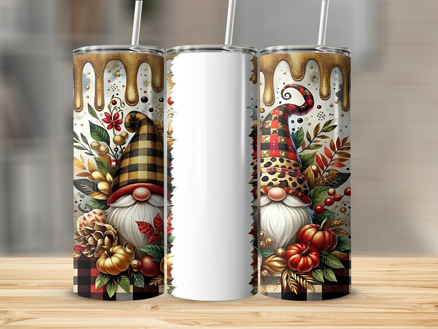 Festive Gnome Design Insulated Tumbler with Straw