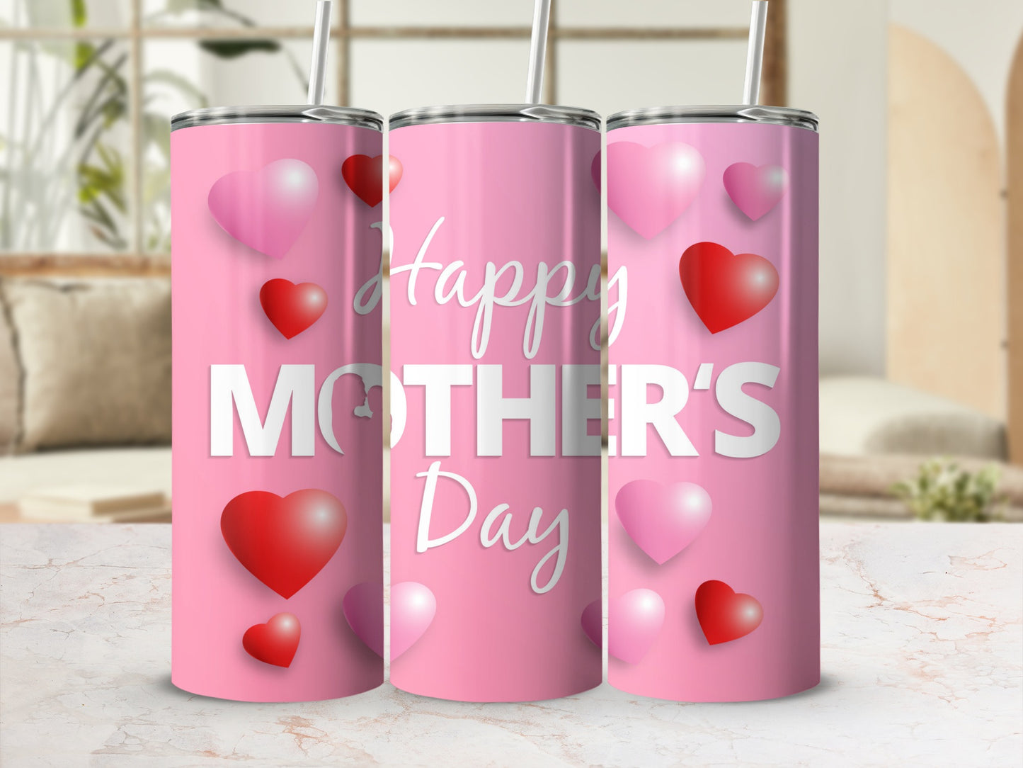 Happy Mother's Day Pink Hearts Design Tumbler